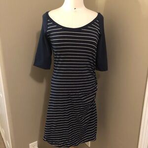 Fig Voyage Navy and White Striped Dress with Rouching Side detail Size L…